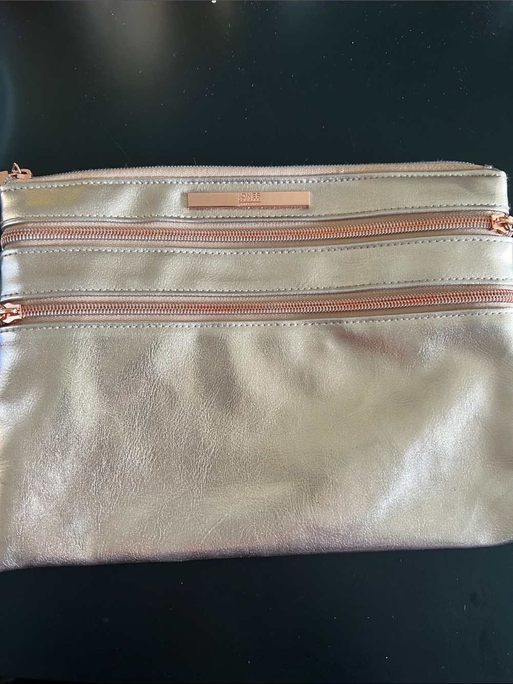 Jones New York Metallic Rose Gold Triple-Zip Women's Clutch bit of discoloration